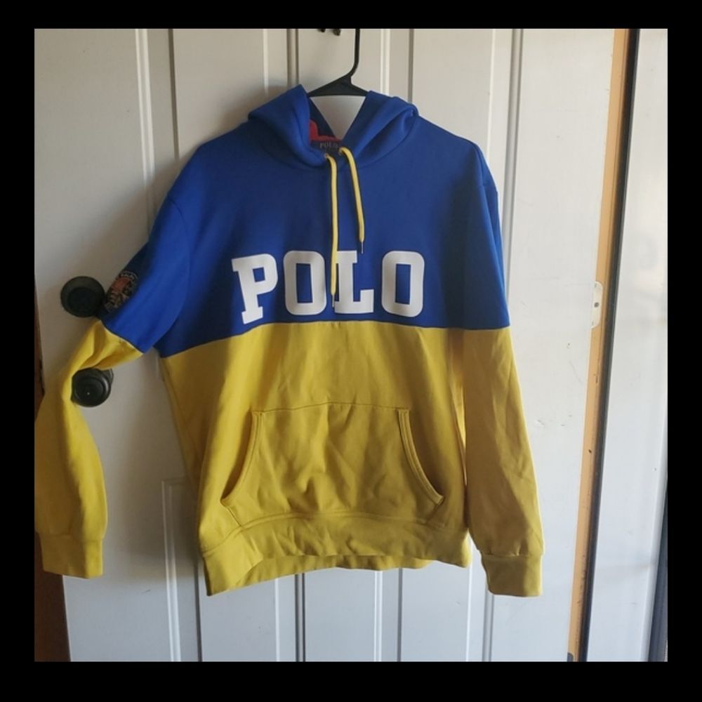 Polo Ralph Lauren Colorblock Hoodie Blue Yellow Pullover Sweatshirt Streetwear